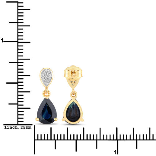 2.76 Carat Genuine Blue Sapphire and White Diamond 14K Yellow Gold Earrings