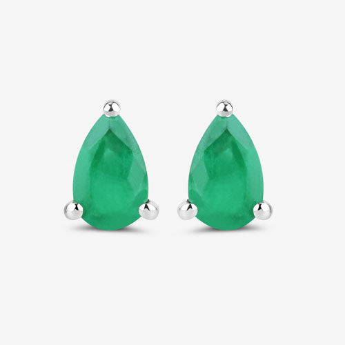 Boucles d'oreilles en or blanc 10 carats avec émeraude de Zambie véritable de 0,70 carat