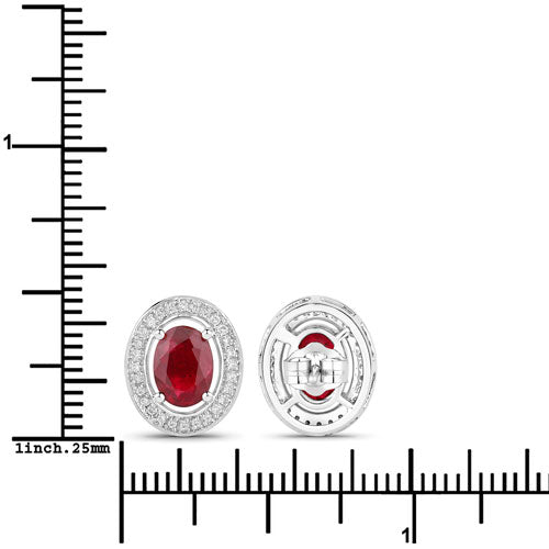 Boucles d'oreilles en or blanc 14 carats, rubis véritable de 2,12 carats et diamants blancs