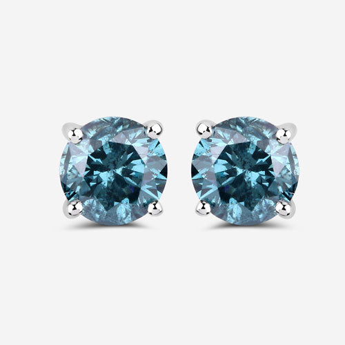 Boucles d'oreilles en or blanc 14 carats avec diamant bleu véritable de 0,81 carat