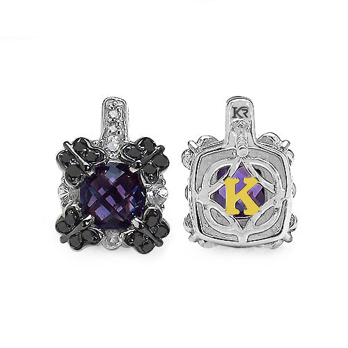 Boucles d'oreilles en argent sterling .925 avec améthyste véritable, saphir blanc et diamant noir de 2,67 carats