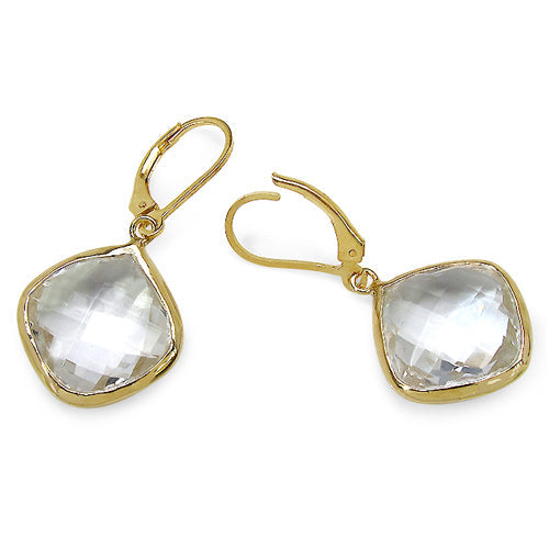 Boucles d'oreilles en argent sterling plaqué or jaune 14 carats, quartz véritable 23,86 carats