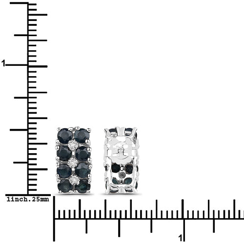 Boucles d'oreilles en argent sterling .925 saphir bleu véritable de 1,95 carat et diamants blancs