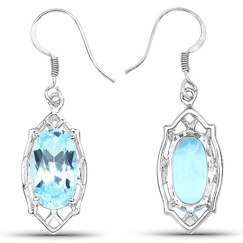 Boucles d'oreilles en argent sterling 925 et topaze bleue véritable de 13,68 carats
