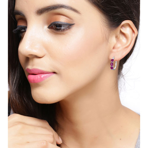 Boucles d'oreilles en argent sterling .925 avec rubis véritable de 1,81 carat et diamants blancs