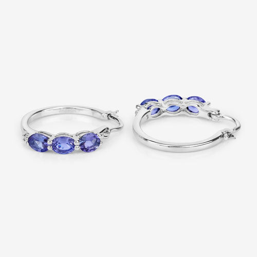 Boucles d'oreilles en argent sterling .925 avec Tanzanite véritable de 1,99 carat et diamants blancs