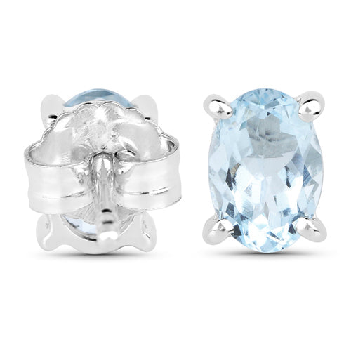 Boucles d'oreilles en argent sterling 925 avec aigue-marine véritable de 1,20 carat