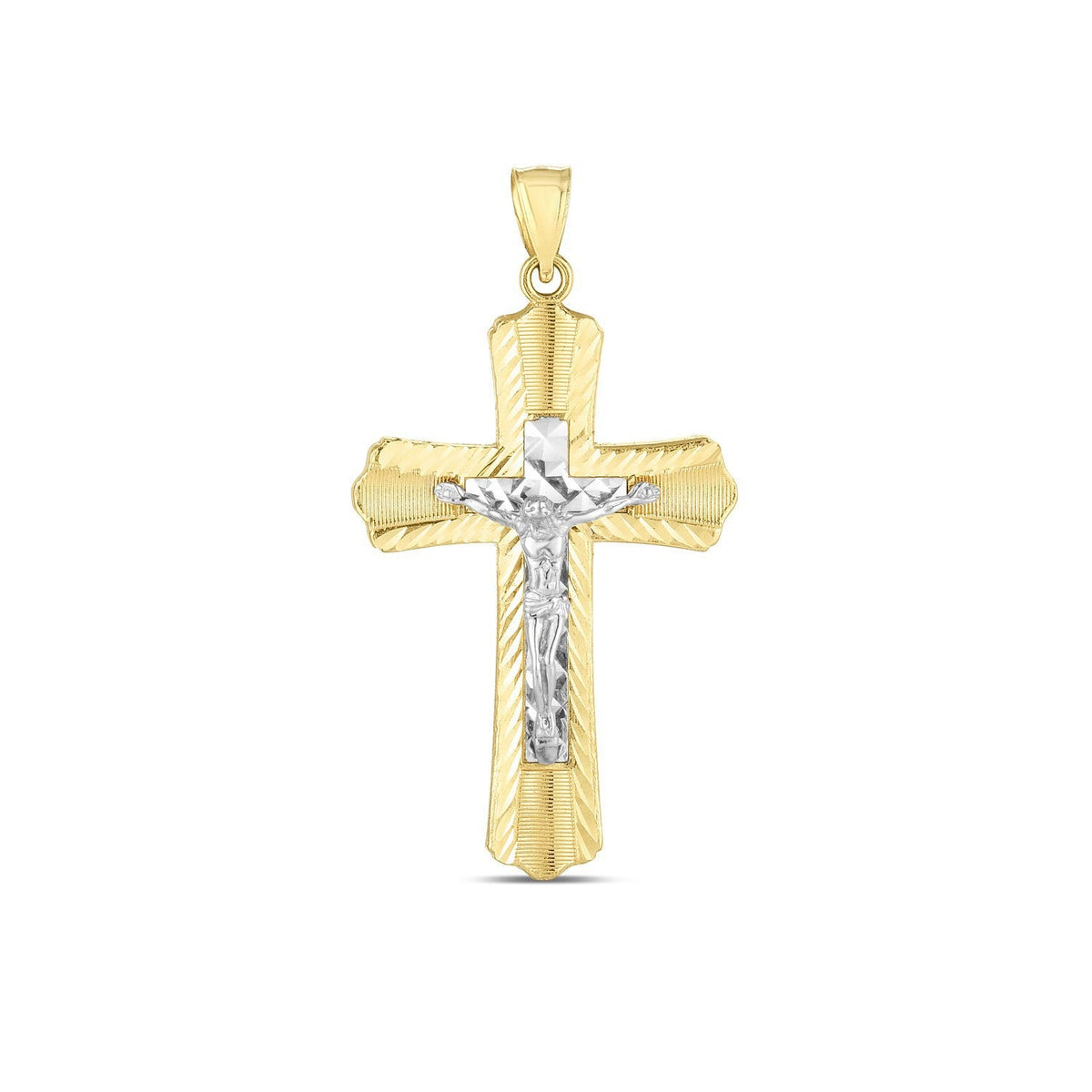 Pendentif croix bicolore en or 14 carats, finition polie, taille diamant