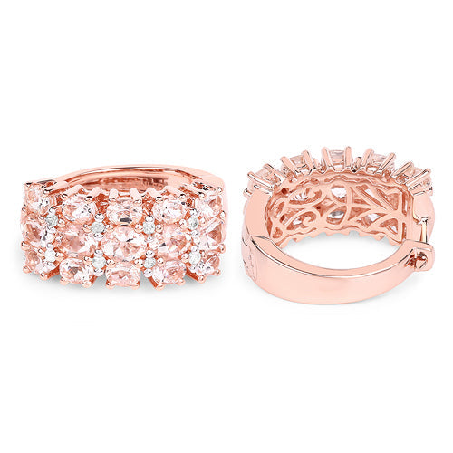 Boucles d'oreilles en argent sterling .925 plaqué or rose 14 carats avec morganite véritable de 5,94 carats et diamants blancs