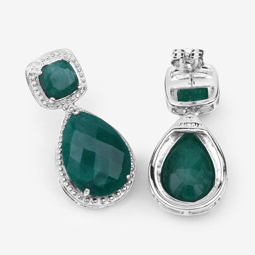 Boucles d'oreilles en argent sterling .925 serties d'émeraudes teintées de 26 carats