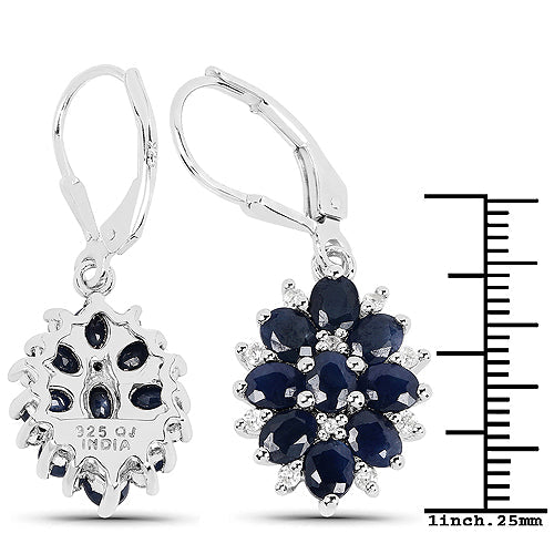 Boucles d'oreilles en argent sterling .925 avec saphir bleu de 3,94 carats et zircon blanc