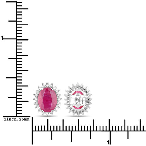 3.14 Carat Genuine Ruby and White Diamond 14K White Gold Earrings