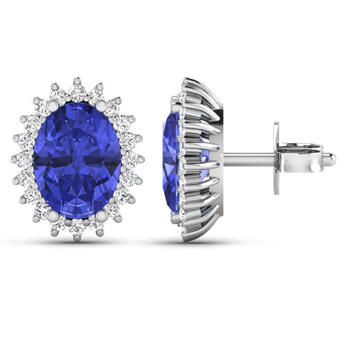 Boucles d'oreilles en or blanc 14 carats avec tanzanite véritable de 2,56 carats et diamants blancs