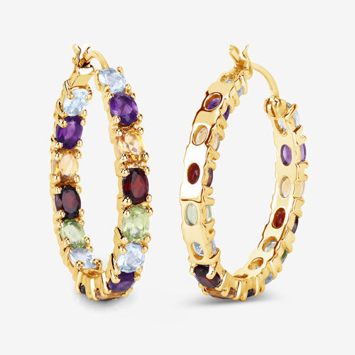 Boucles d'oreilles en argent sterling 925 avec pierres multicolores véritables de 5,44 carats