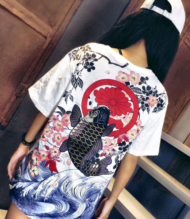 Embroidered Koi Fish T-shirt in Chinese Style
