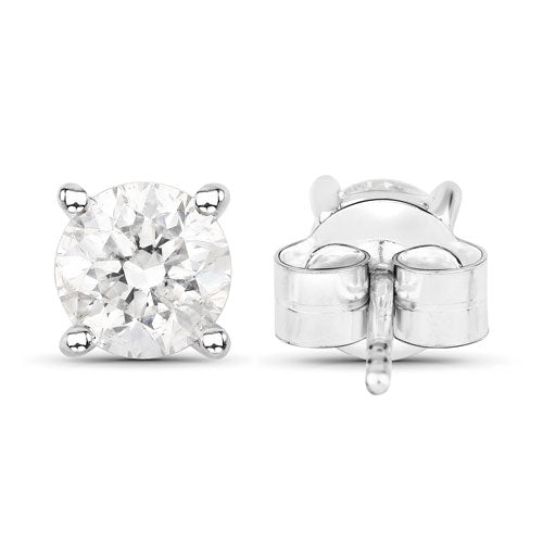 Boucles d'oreilles en or blanc 14 carats et diamants blancs véritables de 0,80 carat