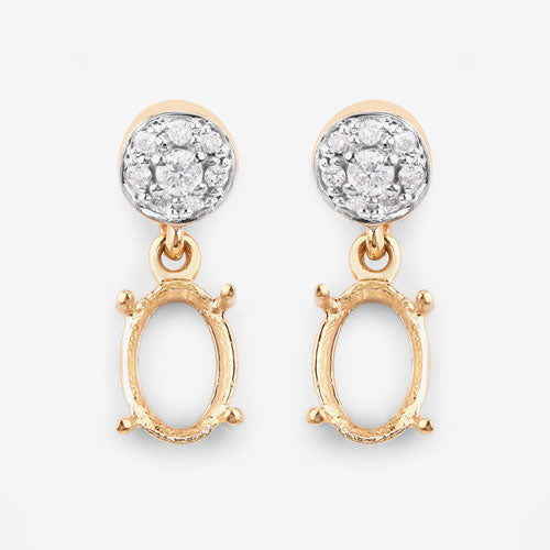 Boucles d'oreilles en or jaune 14 carats et diamants blancs véritables de 0,11 carat, serties de pierres précieuses ovales de 7x5 mm