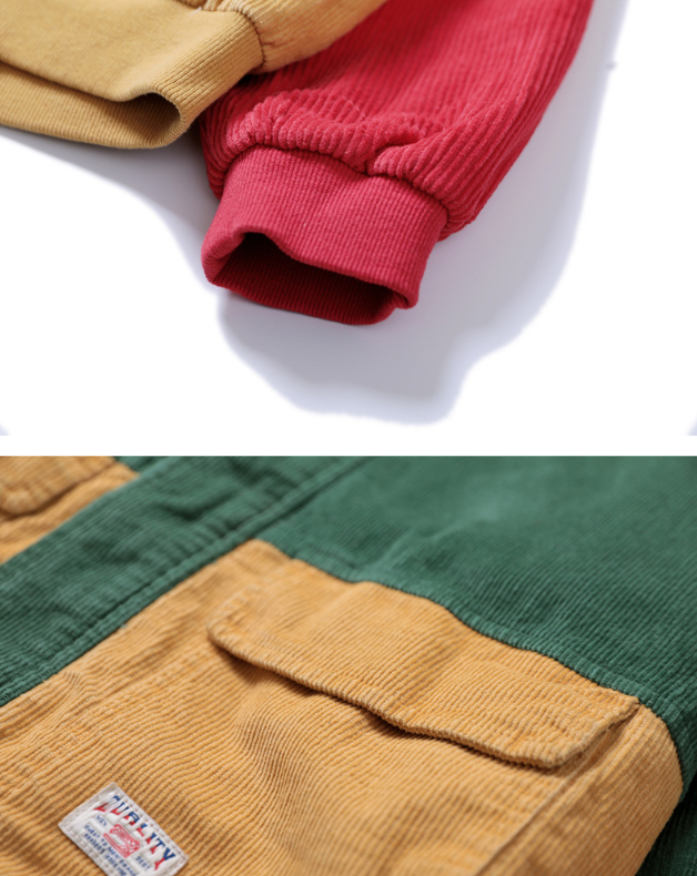 Corduroy Hip-Hop Patchwork Hooded Jacket for Couples