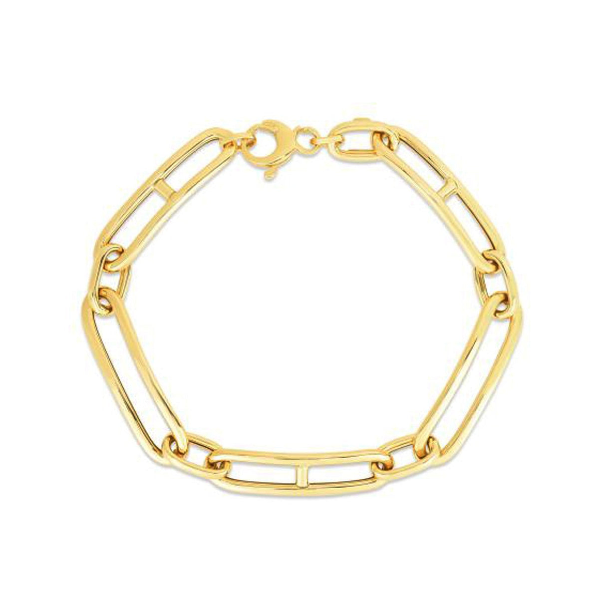 Bracelet maille marine alternée allongée en or jaune 14 carats de 7 1/4 pouces (7,40 mm)