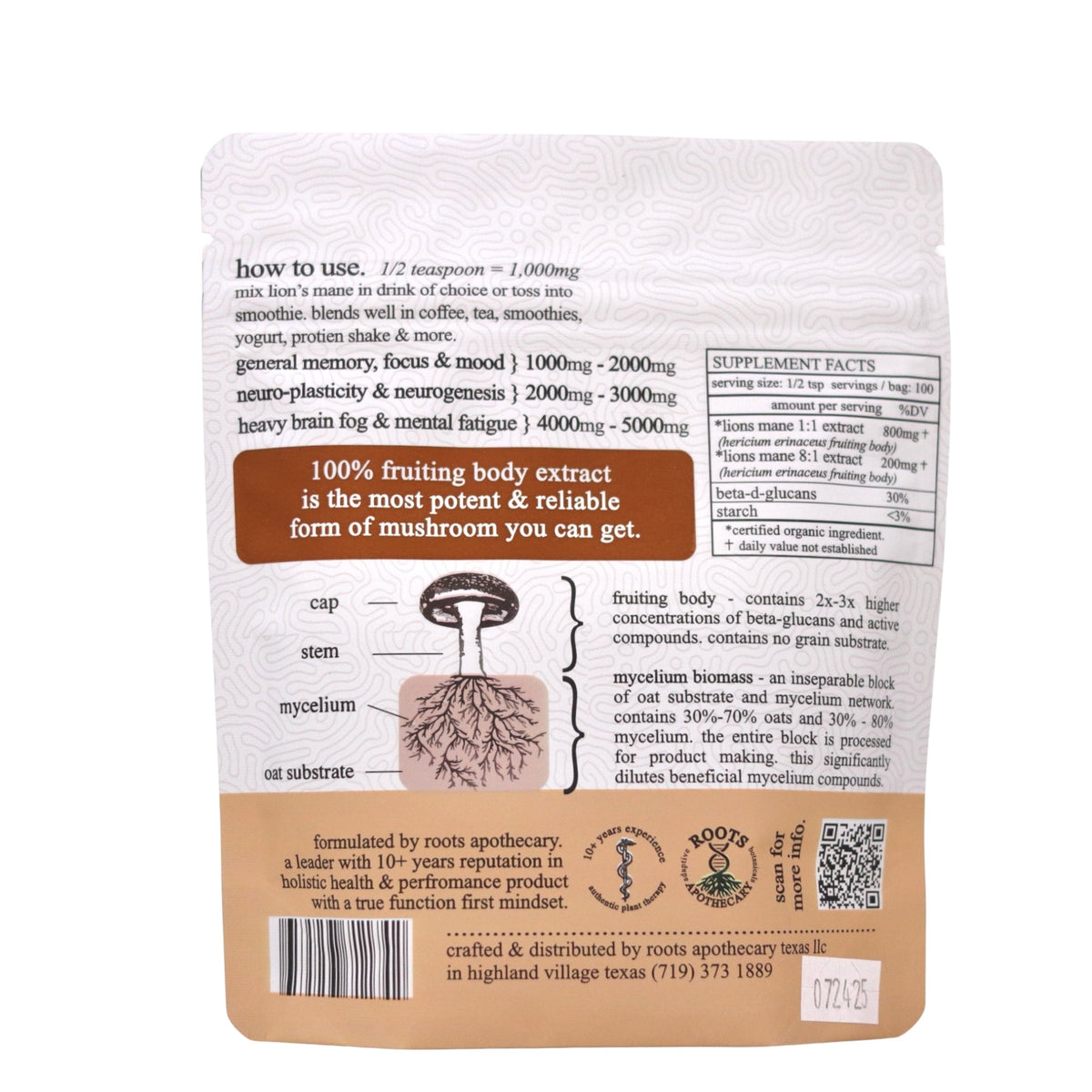 Lion's Mane Extract. Organic Fruiting Body