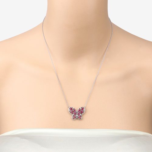 Collier en argent sterling 925 avec rubis véritable de 2,36 carats et zircon blanc