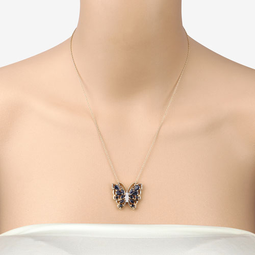 Collier en argent sterling 925 avec saphir bleu véritable et zircon blanc de 2,94 carats