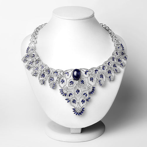 Collier en argent sterling .925 avec saphir véritable rempli de verre de 40,93 carats et diamants blancs