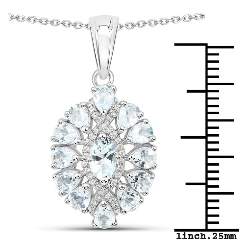Pendentif en argent sterling 925 avec aigue-marine véritable de 1,89 carat et topaze blanche