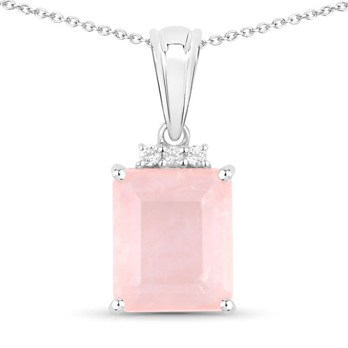 5.63 Carat Genuine Rose Quartz and White Topaz .925 Sterling Silver Pendant