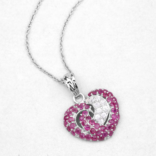 Pendentif en argent sterling 925 avec rubis véritable de 2,65 carats et saphir blanc