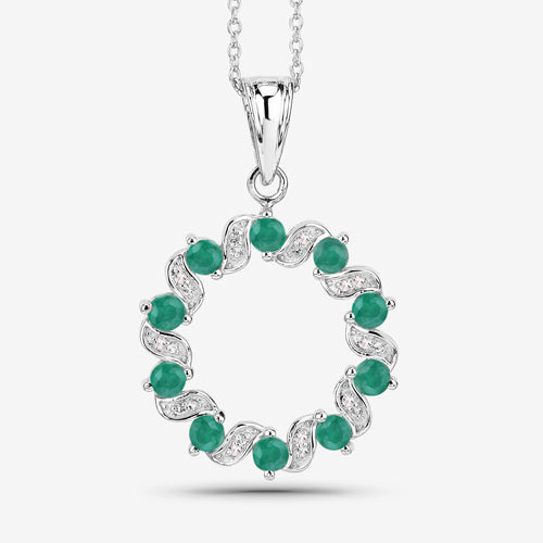 Pendentif en argent sterling 925 avec émeraude véritable de 1,10 carat et topaze blanche