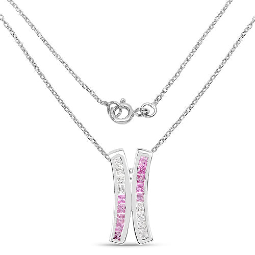 Pendentif 1,08 carat en saphir rose véritable et saphir blanc en argent sterling 925