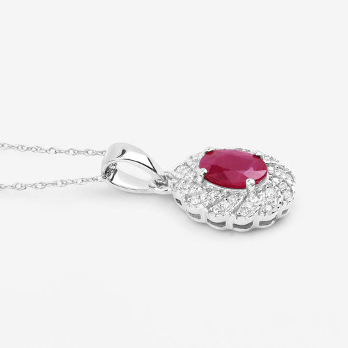 Pendentif en or blanc 10K, rubis véritable de 0,95 carat et diamants blancs