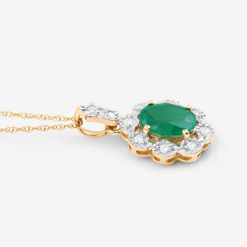 Pendentif en or jaune 10 carats avec émeraude de Zambie véritable de 0,79 carat et diamants blancs