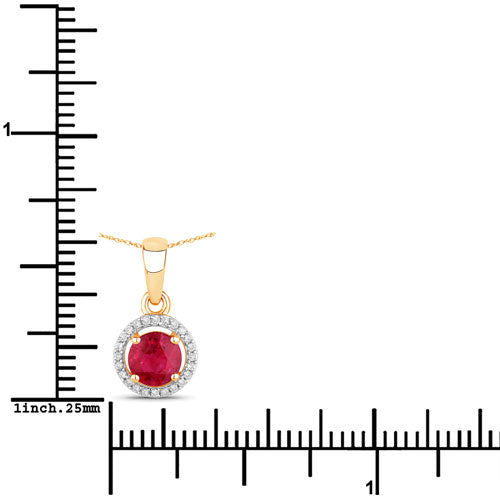 Pendentif en or jaune 14 carats avec rubis véritable de 0,62 carat et diamants blancs