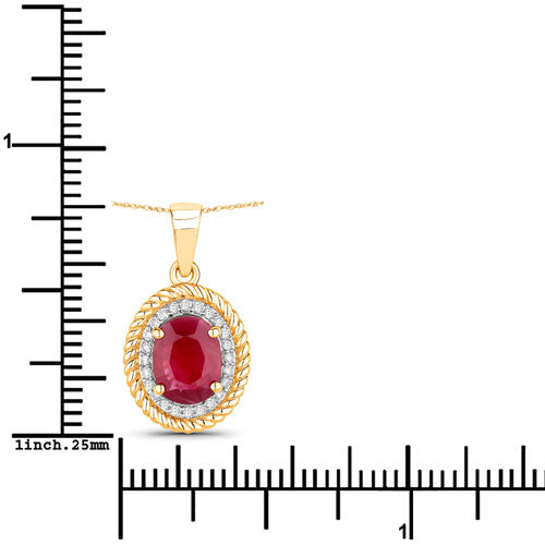 Pendentif en or jaune 14 carats avec rubis véritable de 1,55 carat et diamants blancs