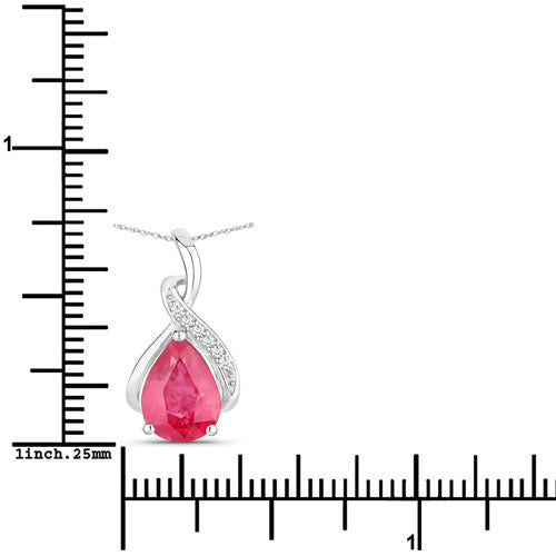 Pendentif en or blanc 14 carats avec rubis véritable de 1,98 carat et diamants blancs