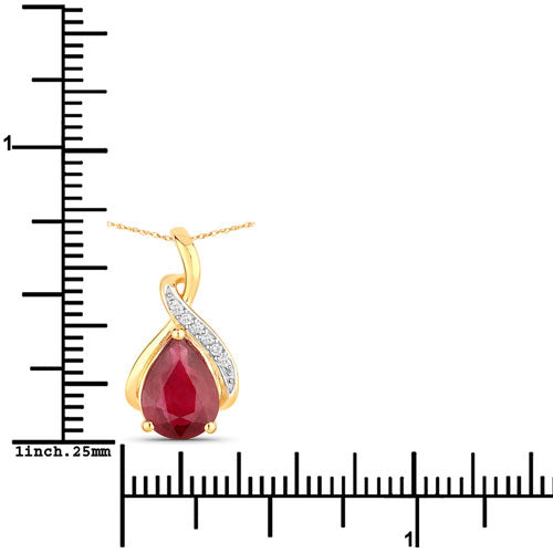 Pendentif en or jaune 14 carats, rubis véritable de 1,98 carat et diamants blancs