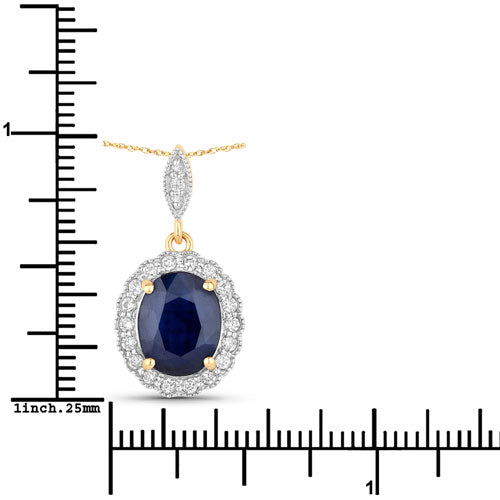Pendentif 3,38 Carats Saphir Bleu Véritable et Diamants Blancs Or Jaune 14K