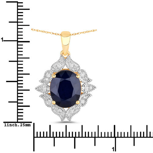 Pendentif en or jaune 14 carats avec saphir bleu véritable de 6,44 carats et diamants blancs