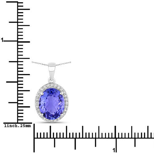 Pendentif 2,85 carats en tanzanite véritable et diamants blancs, or blanc 14 carats
