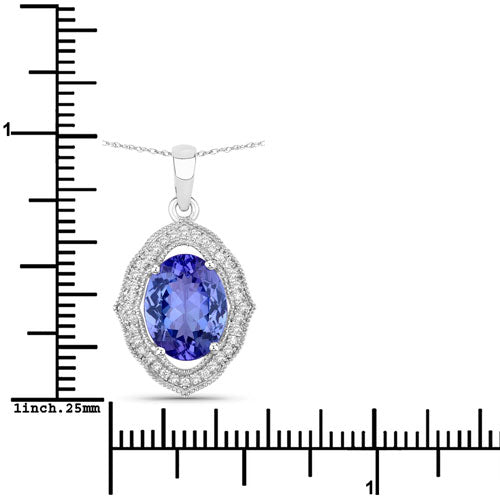 Pendentif en or blanc 14 carats, tanzanite véritable de 3,02 carats et diamants blancs
