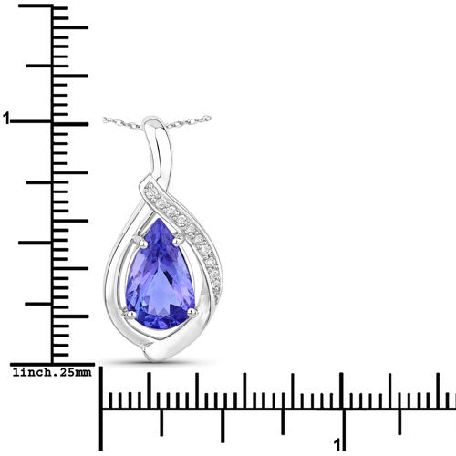 Pendentif en or blanc 14 carats avec tanzanite véritable de 2,67 carats et diamants blancs