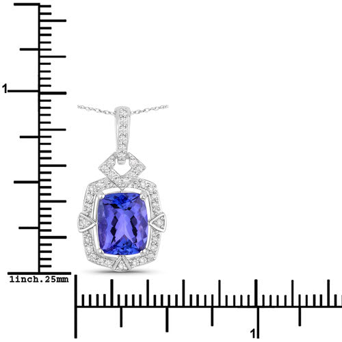 Pendentif en or blanc 14 carats, tanzanite véritable de 2,46 carats et diamants blancs