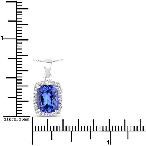 2.70 Carat Genuine Tanzanite and White Diamond 14K White Gold Pendant
