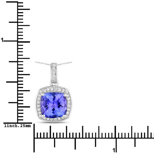 Pendentif en or blanc 14 carats, tanzanite véritable de 2,97 carats et diamants blancs
