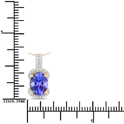 Pendentif en or jaune 14 carats avec tanzanite véritable de 2,27 carats et diamants blancs
