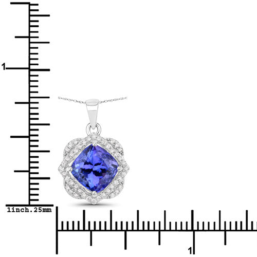 Pendentif en or blanc 14 carats, tanzanite véritable de 3,14 carats et diamants blancs