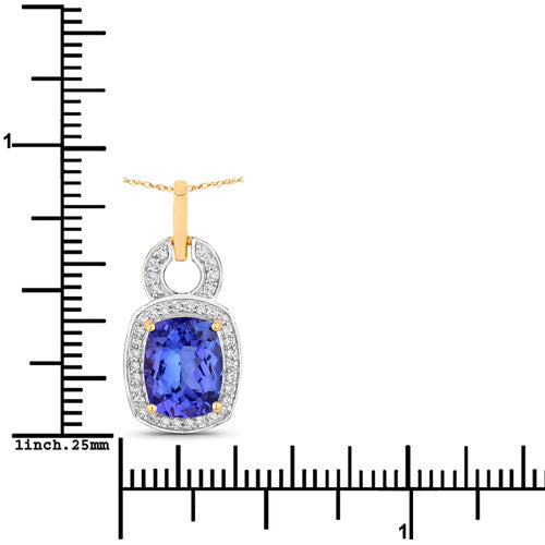 Pendentif en or jaune 14 carats avec tanzanite véritable et diamants blancs, 2,23 carats