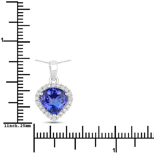 Pendentif en or blanc 14 carats, Tanzanite véritable 2,53 carats et diamants blancs